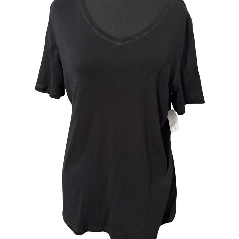 Christopher & Banks Black V-Neck Short Sleeve Tee - Classic Knit